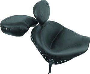 Honda VTX1300 Two-Piece Motorcycle Seat - Mustang Motorcycle - Wide Touring w/Driver Backrest Studs - Black - `02-`09